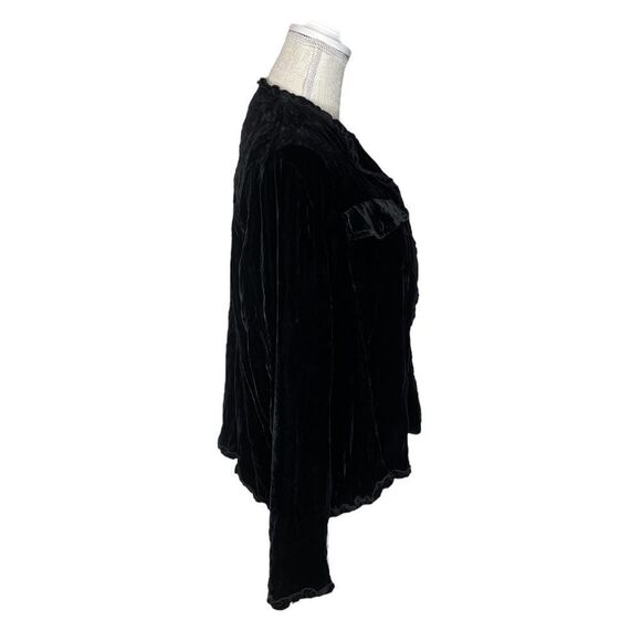 Chico’s Silk Blend Velvet Cardigan Style Jacket With Ruffle Detail - Picture 7 of 14